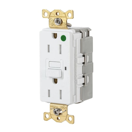 Hubbell Wiring Device-Kellems GFCI Receptacle, 15 Amp, White, Heavy Duty, Tamper Resistant, Weather Resistant, Self Test SNAPGFTW82W